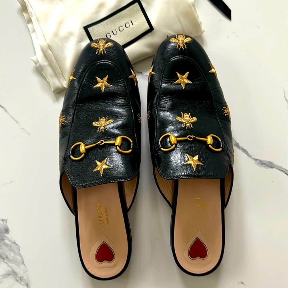 Gucci Princetown Embroidered Bee and Star Loafers